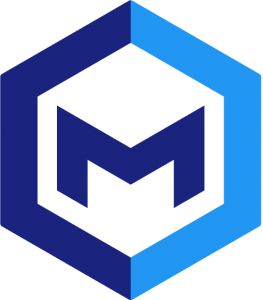 A blue and green logo for the m company.